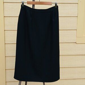 Vintage 1980's Black 100% Wool Classic Midi Pencil Skirt Sz 10